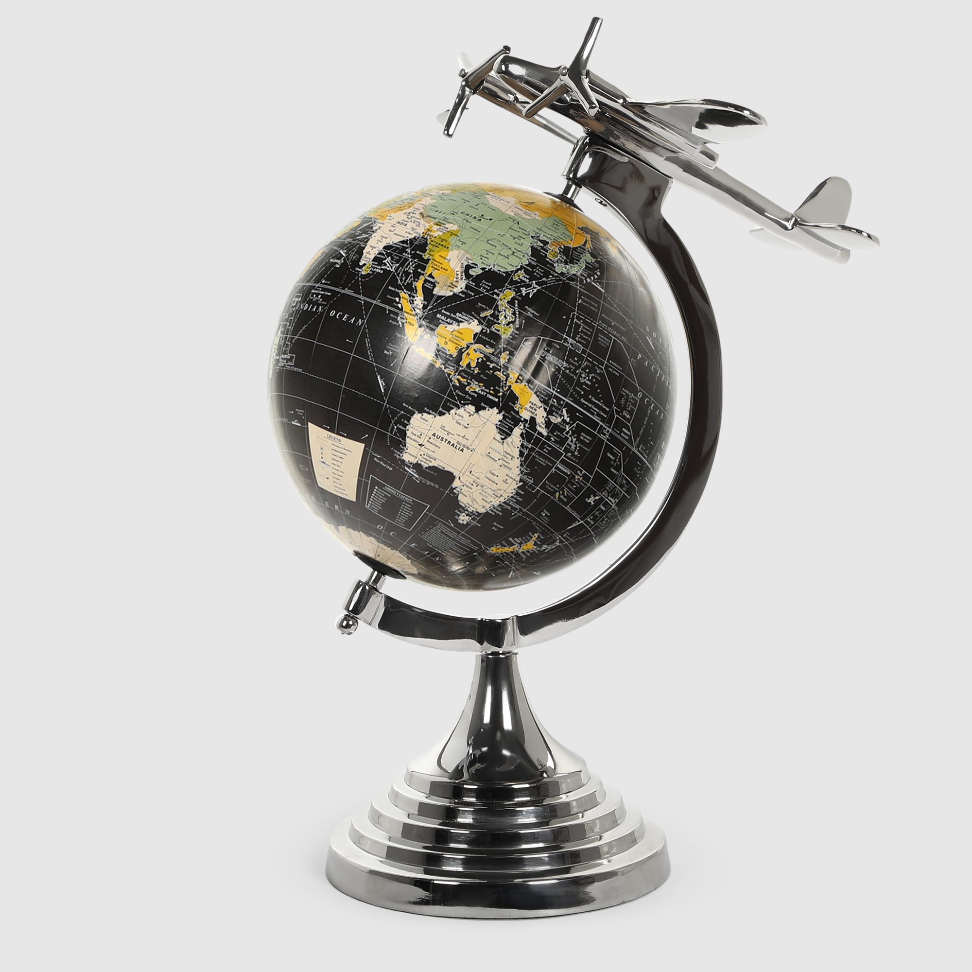 Глобус Dekor pap декоративный с фигуркой самолета 32х30х44 см, цвет металлический - фото 3