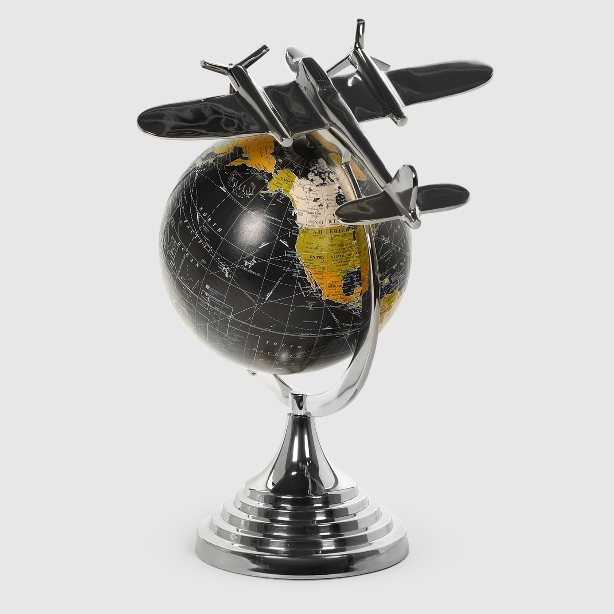 Глобус Dekor pap декоративный с фигуркой самолета 32х30х44 см, цвет металлический - фото 4