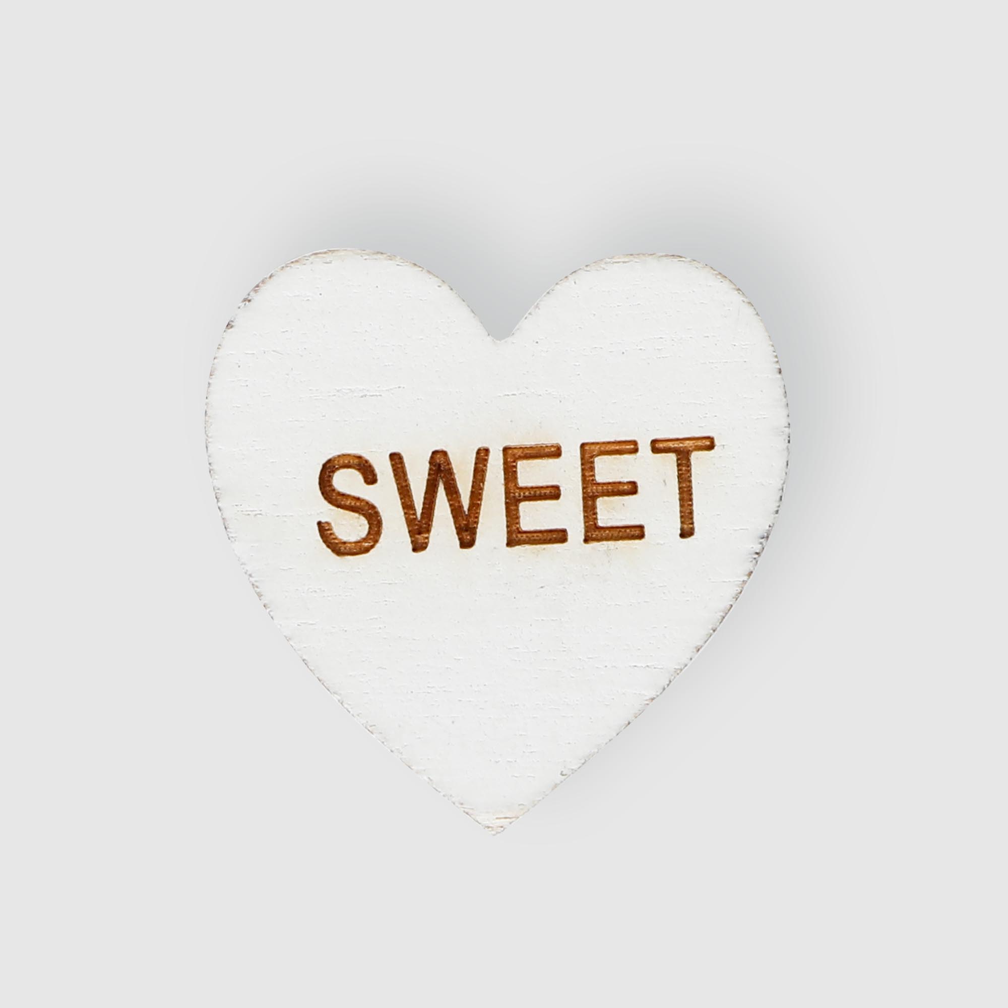 Набор сердец Dekor pap декоративных деревянных с надписью sweet, цвет белый - фото 1