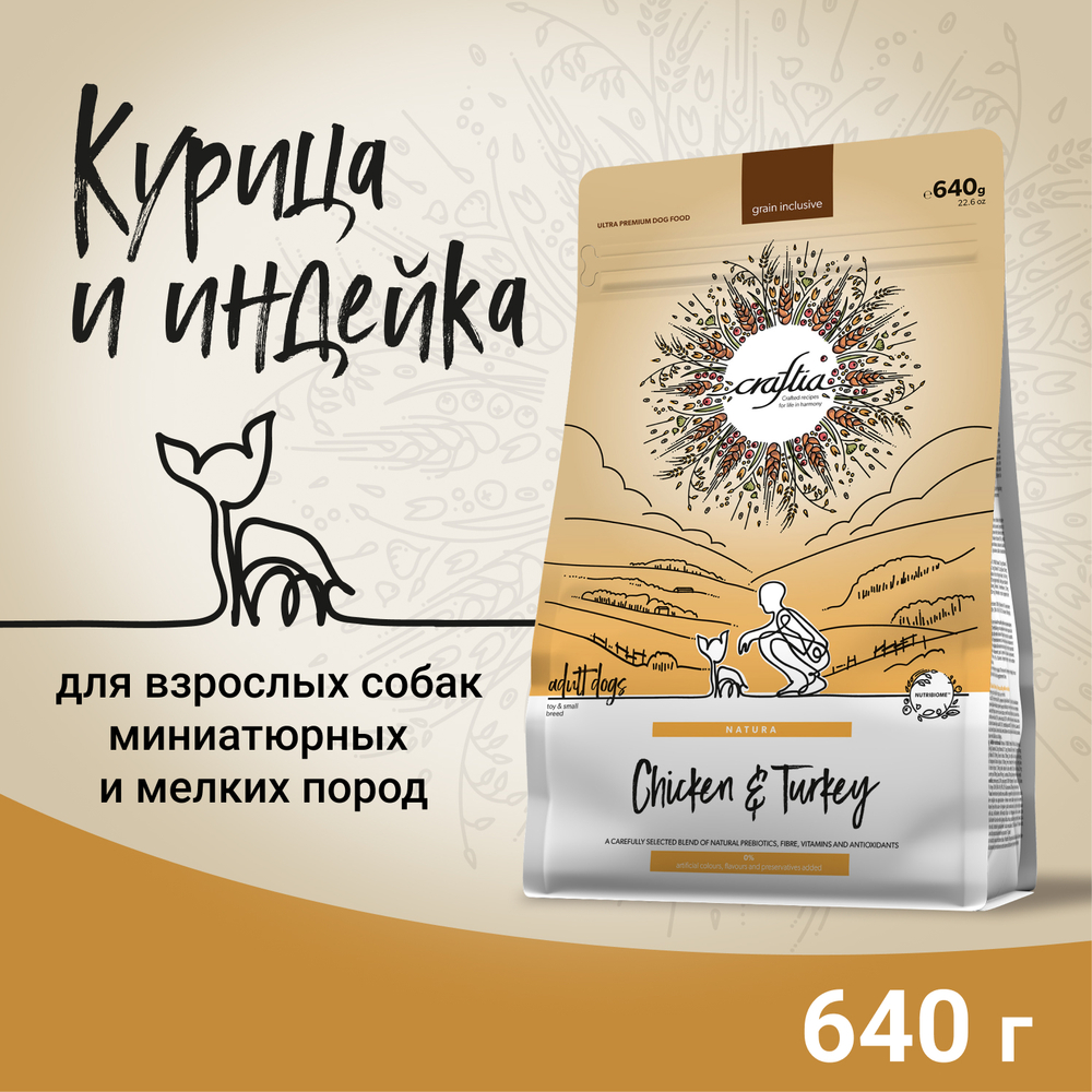 Сухой корм полнорационный для собак Craftia Natura для миниатюрных и мелких пород, из курицы и индейки 640 г Вид№2