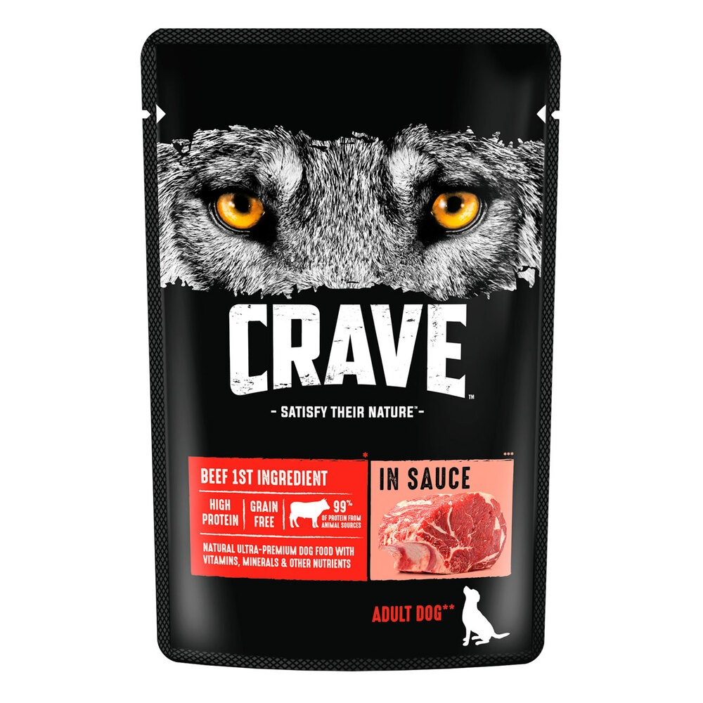 

Корм влажный для взрослых собак Crave с говядиной в соусе 85 г