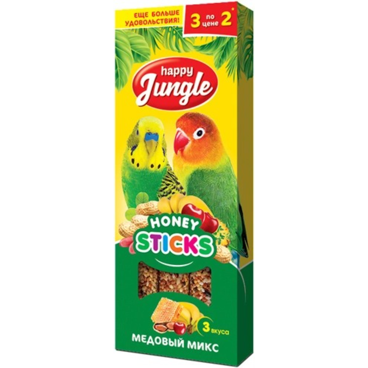 Лакомство для птиц Happy Jungle палочки медовый микс 3 шт 249₽