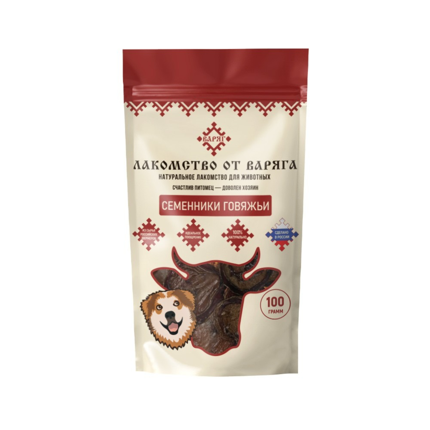 Лакомство для собак Варяг Семенники говяжьи 100 г 319₽