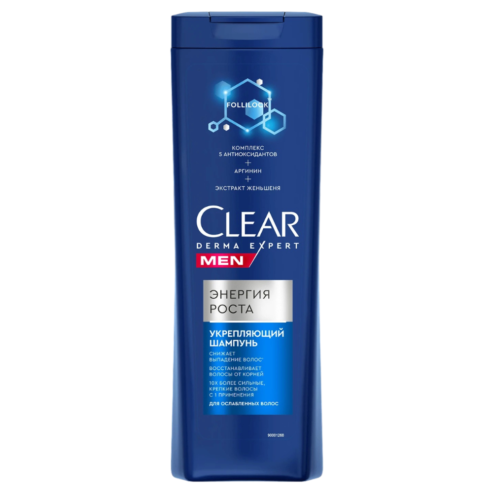 Шампунь укрепляющий Clear Men Derma expert Энергия роста 380 мл