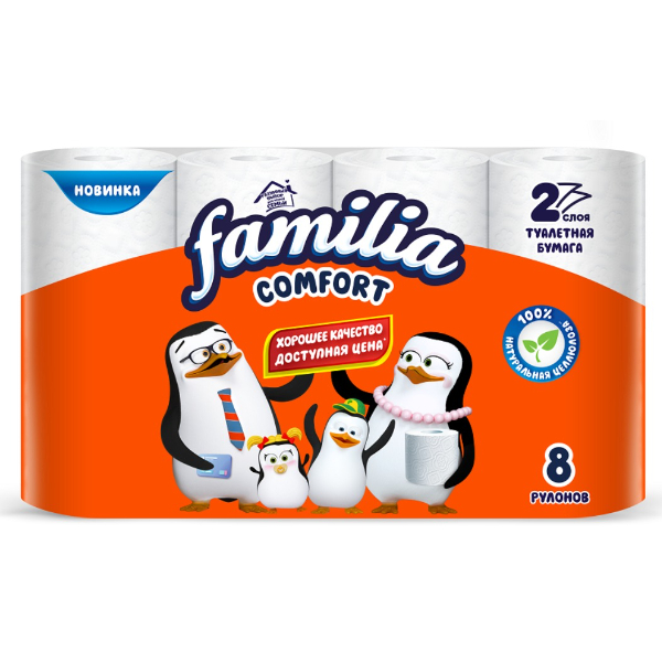 

Туалетная бумага Familia Comfort 2 слоя 8 рулонов