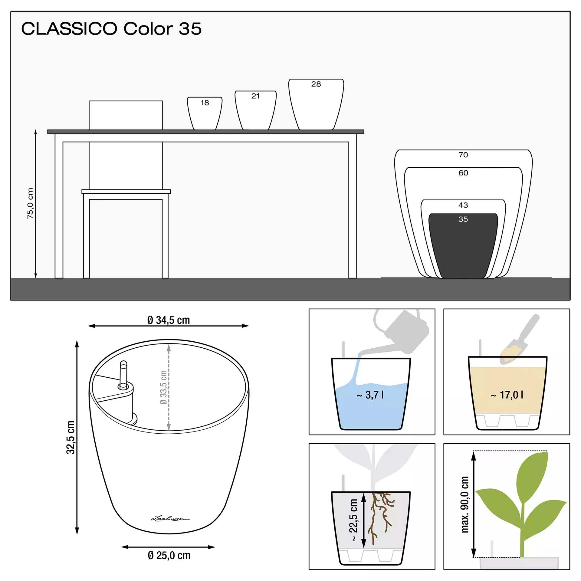 Кашпо Lechuza classico color 35см бежевый с автополивом Вид№3