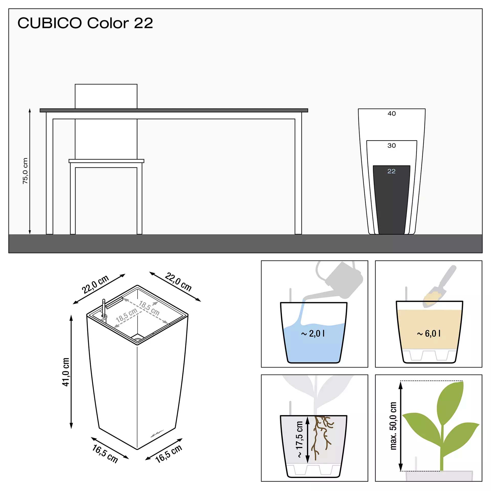 Кашпо Lechuza cubico color 22см беж с автополивом Вид№4