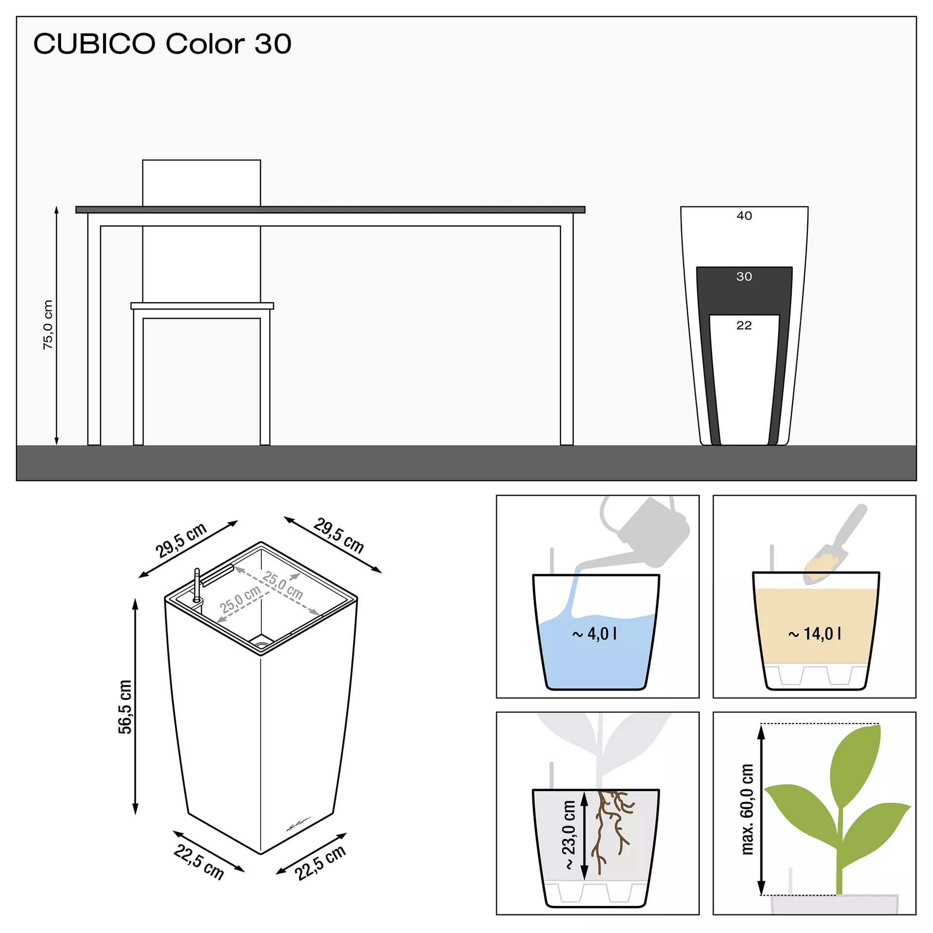 Кашпо Lechuza cubico color 30см беж с автополивом Вид№4