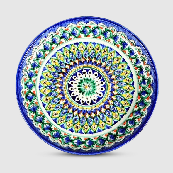 фото Ляган риштанская керамика узоры синий 32 см 2741452