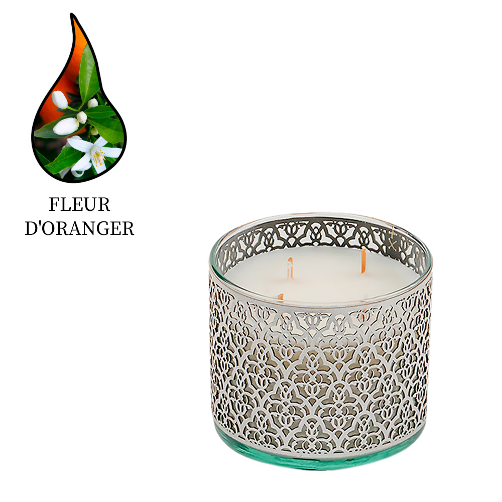 Аромасвеча Nour Bougie Arabesque Fleur d’orange серебро 1050 г