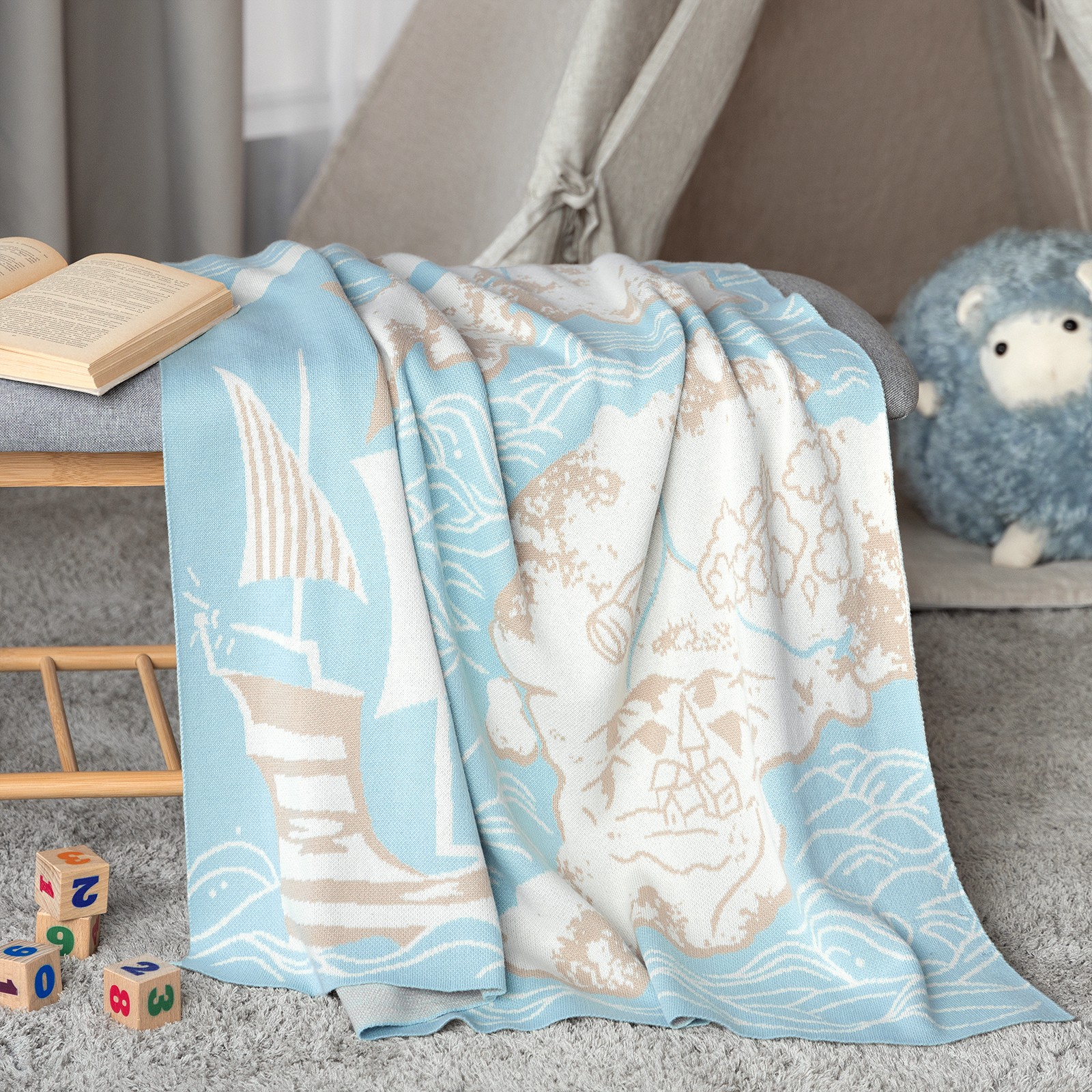 Плед Togas Тортуга бежево/голубой 100х150 см