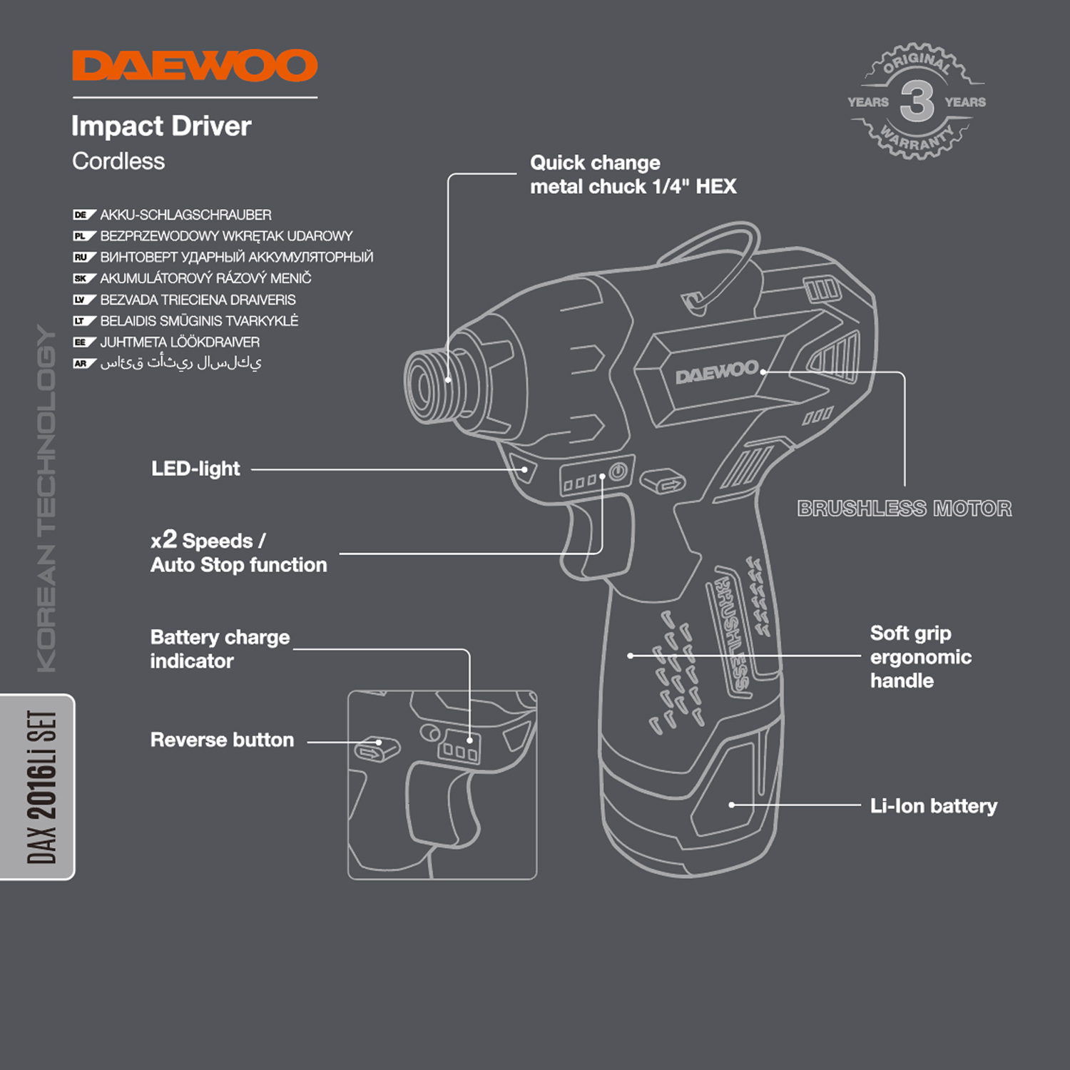 Винтоверт ударный аккумуляторный DAEWOO DAX 2016LI SET