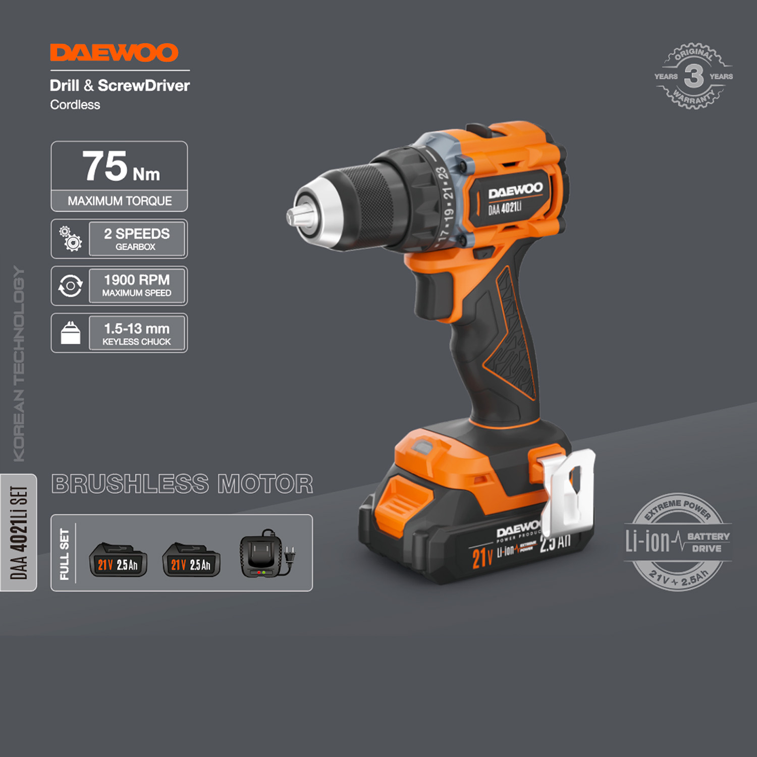 Дрель-шуруповерт аккумуляторная DAEWOO DAA 4021LI SET