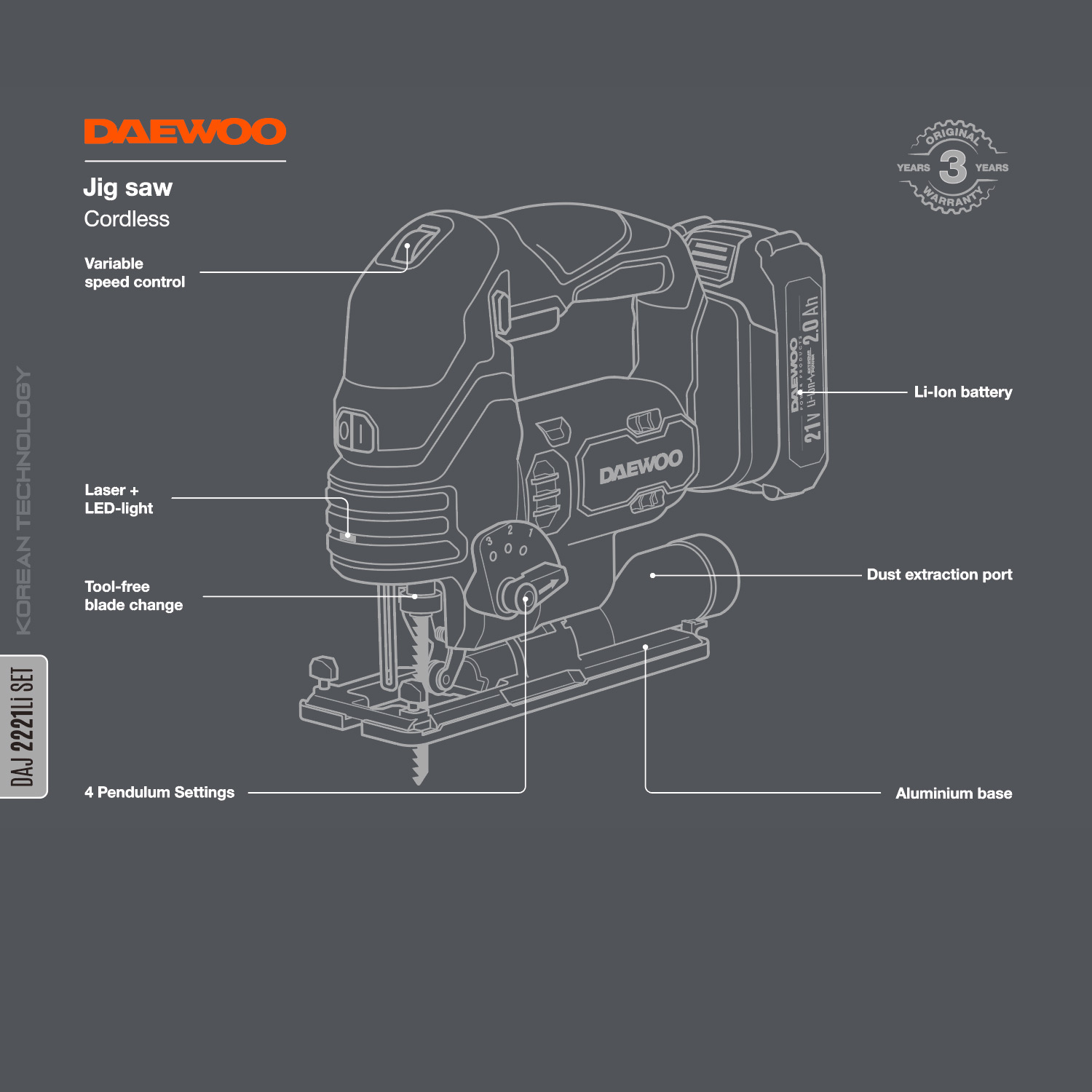 Лобзик аккумуляторный DAEWOO DAJ 2221LI SET