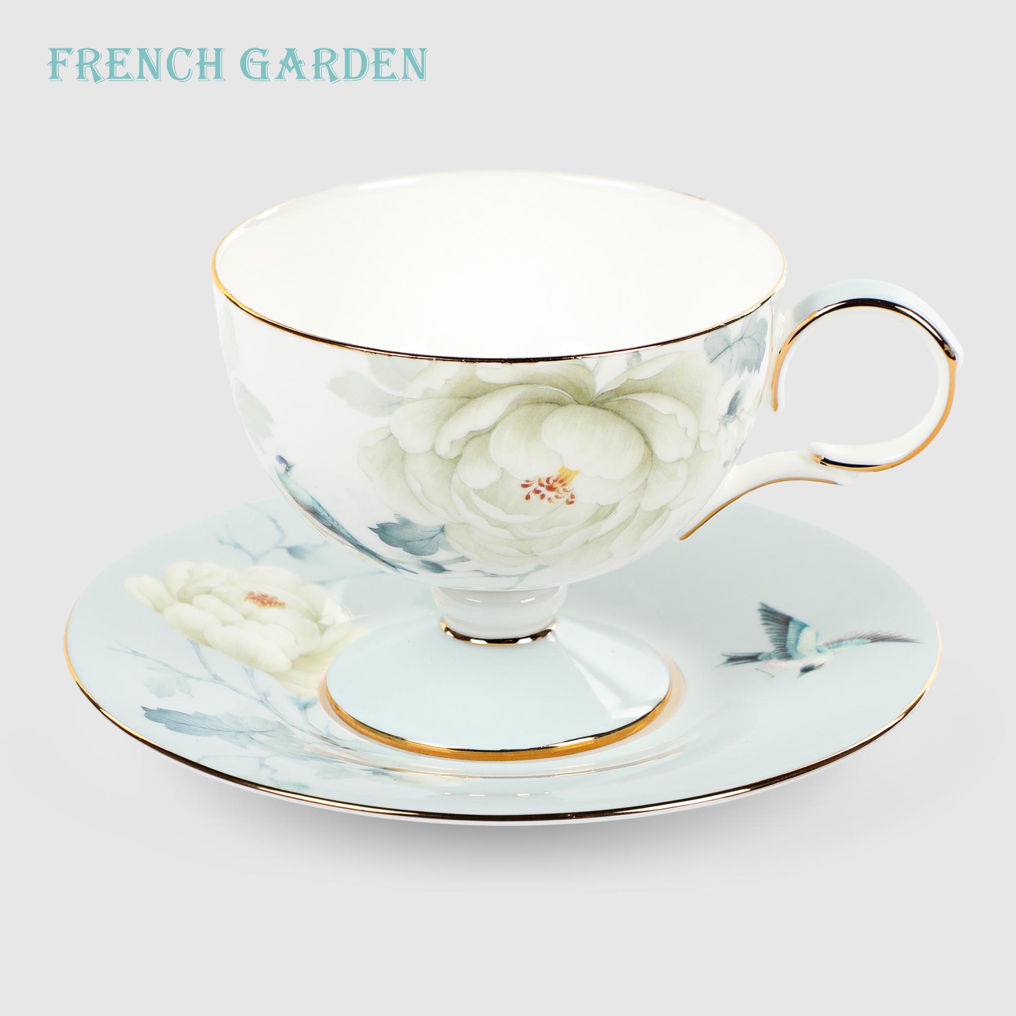 Пара чайная French garden Белая роза чашка 220 мл, блюдце 15 см