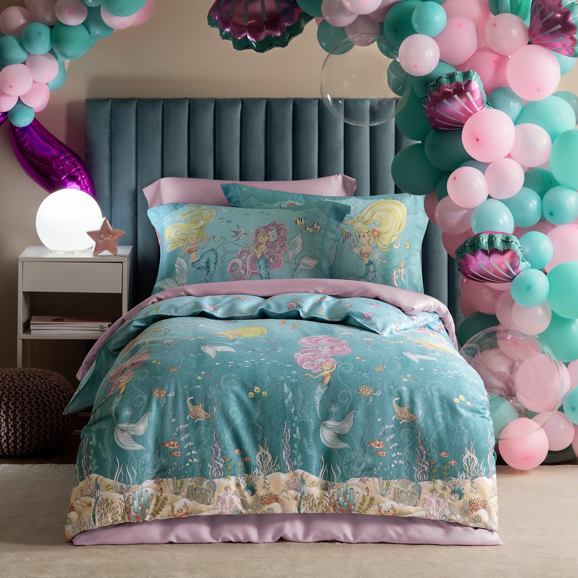 Комплект постельного белья Togas Kids Мермани бирюзовый/розовый 145x200/180х220/50х70 см