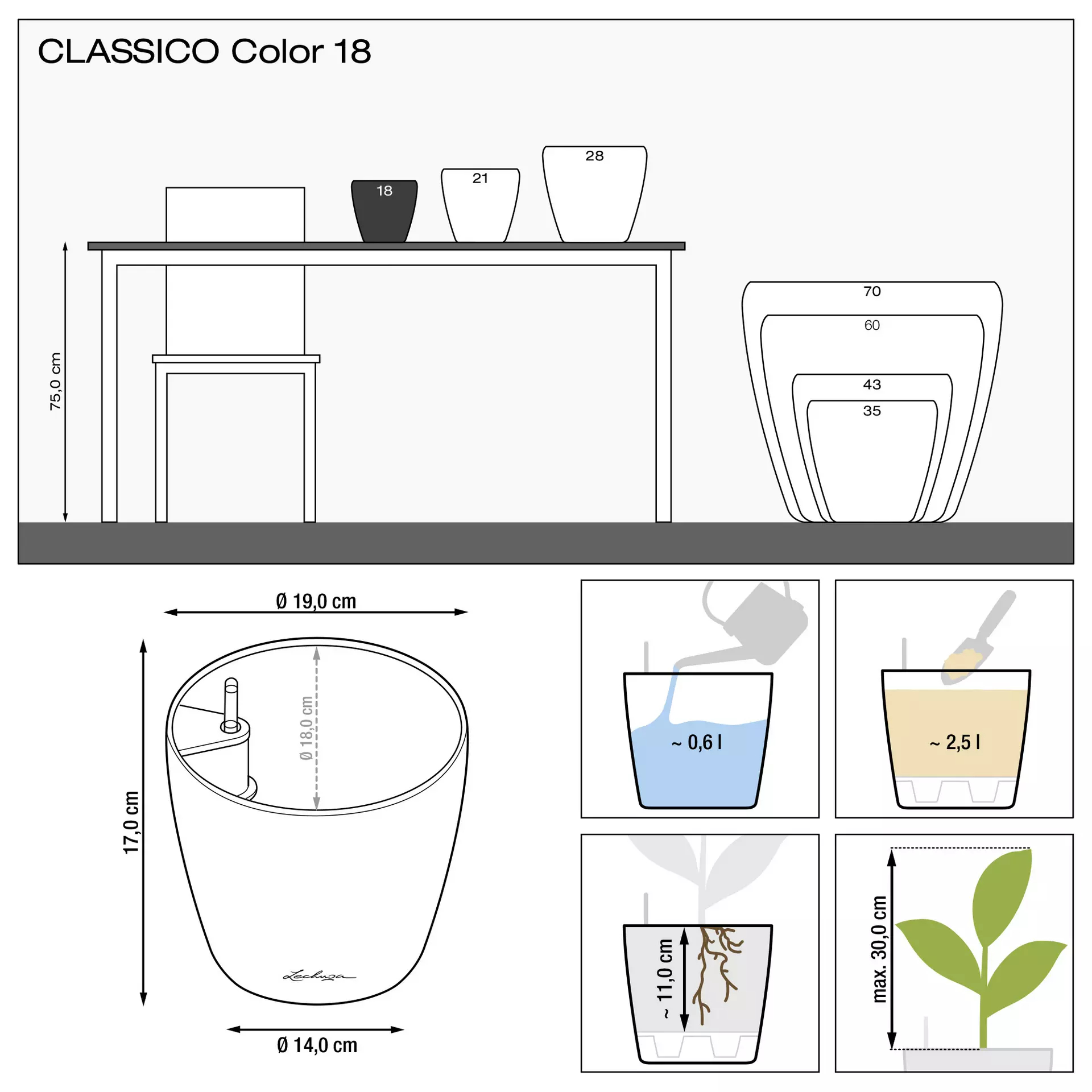 Кашпо Lechuza classico color 18см бежевый с автополивом Вид№3