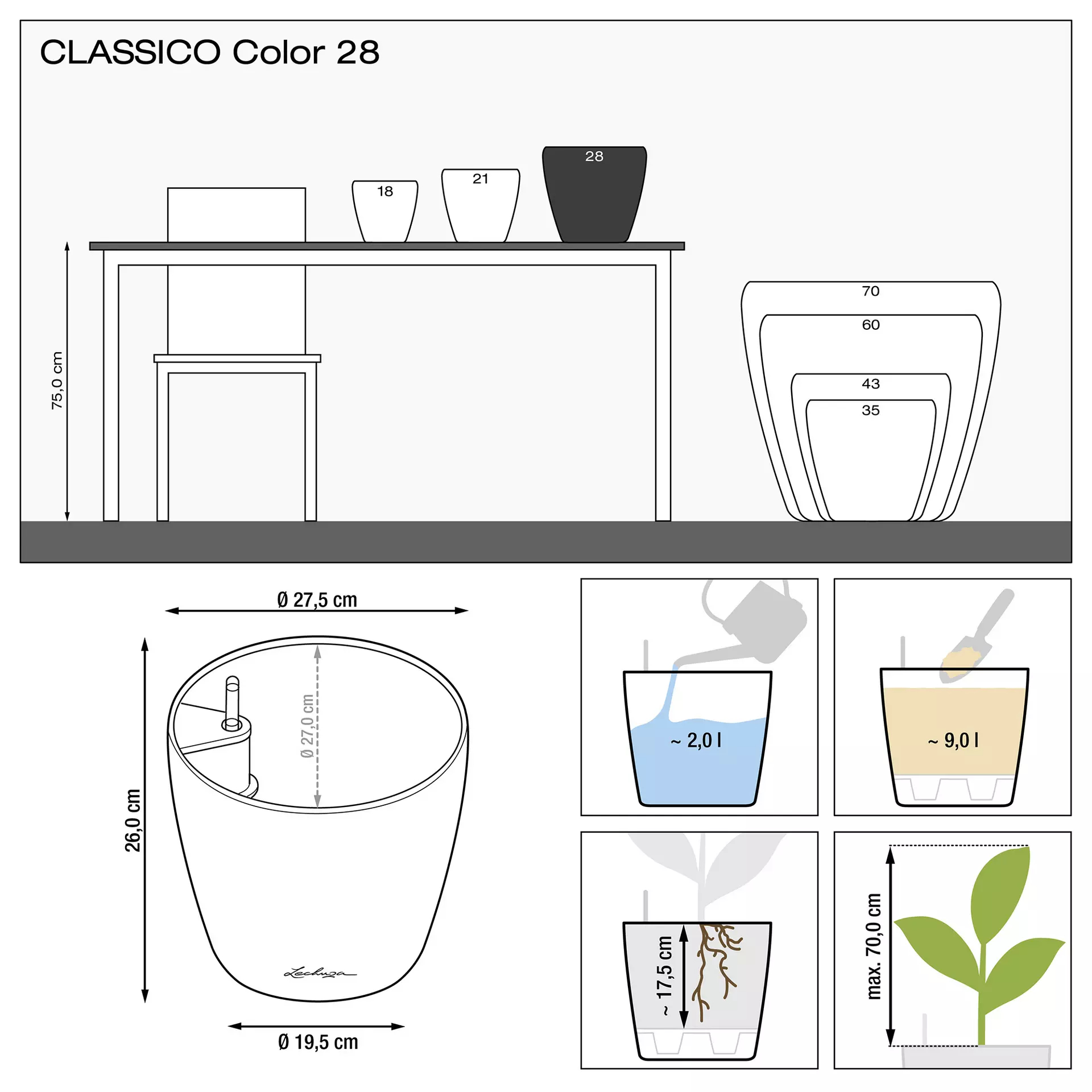 Кашпо Lechuza classico color 28см белый с автополивом Вид№3