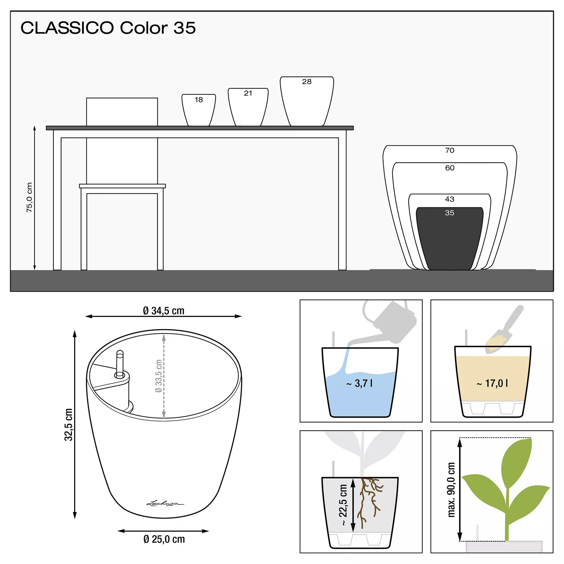 Кашпо Lechuza classico color 35см белый с автополивом Вид№3