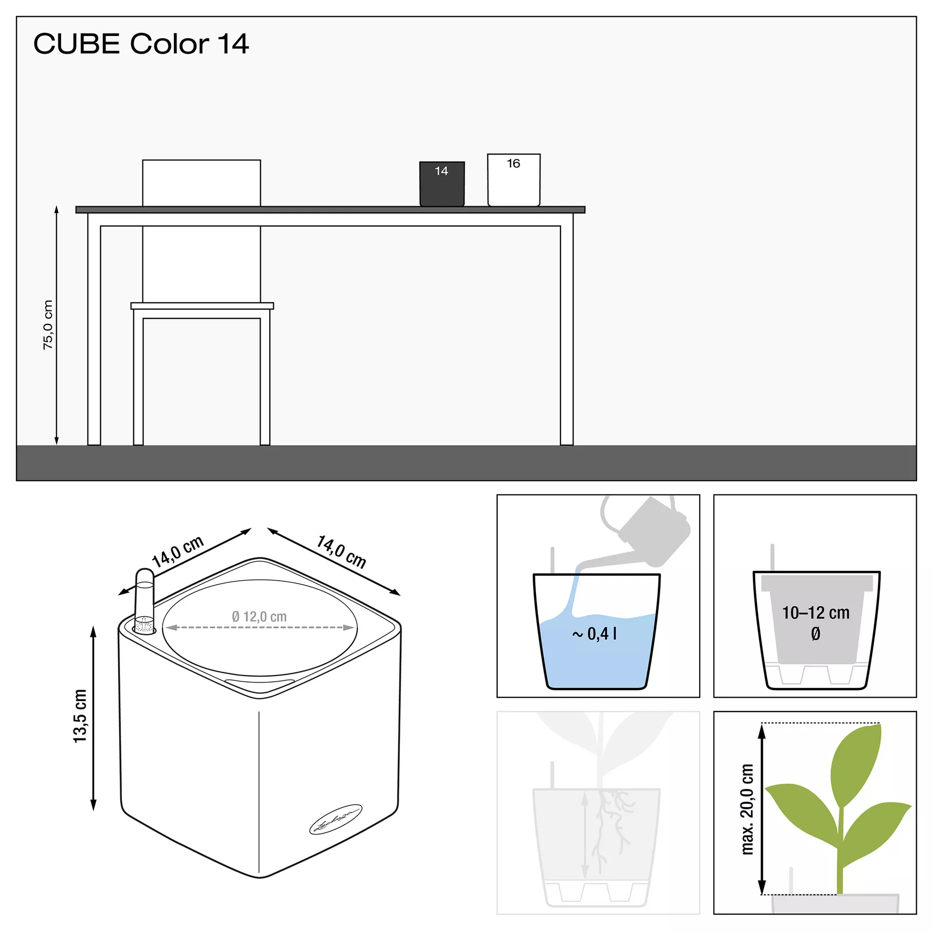 Кашпо Lechuza cube color 14см белый с автополивом Вид№3