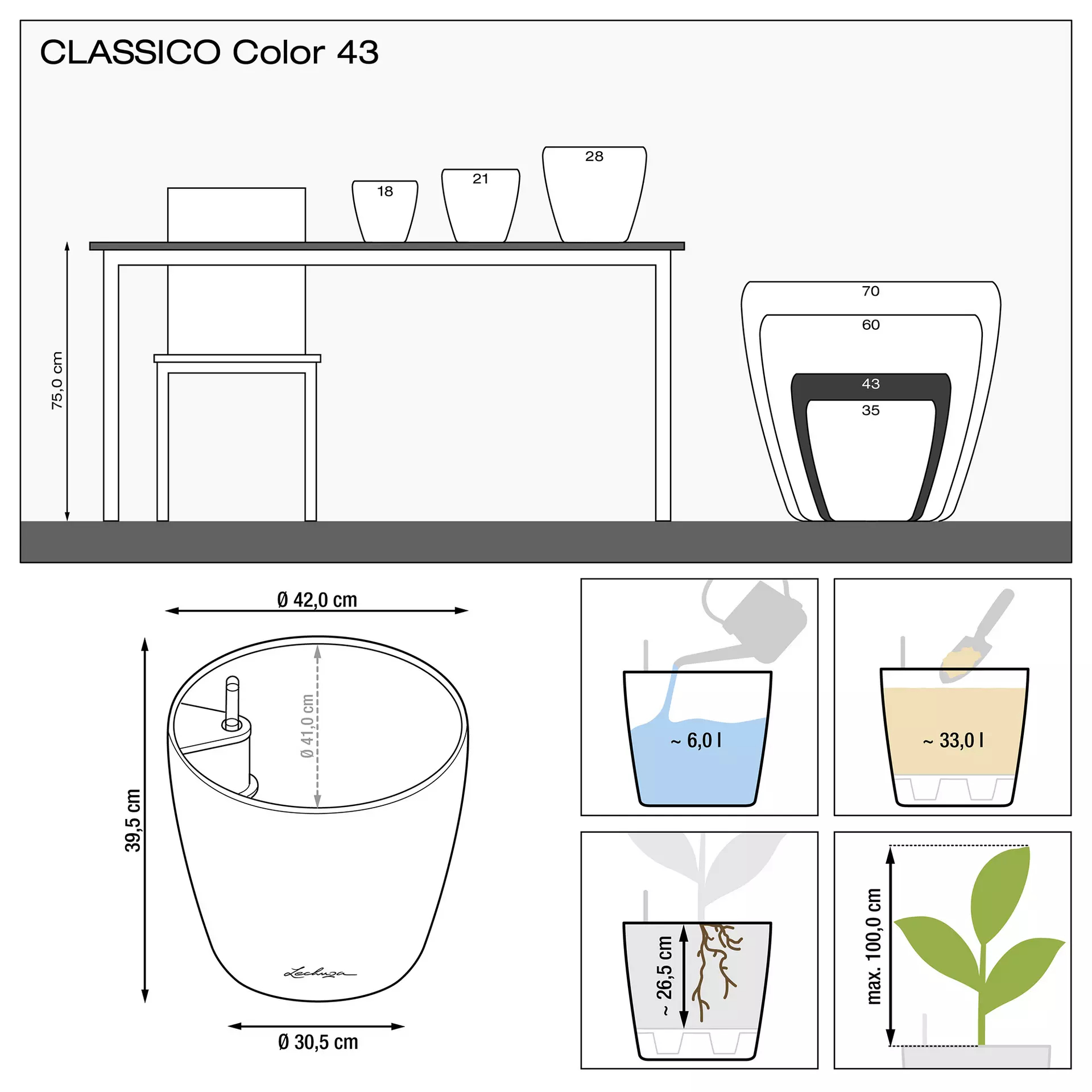 Кашпо Lechuza classico color 43см бежевый с автополивом Вид№3