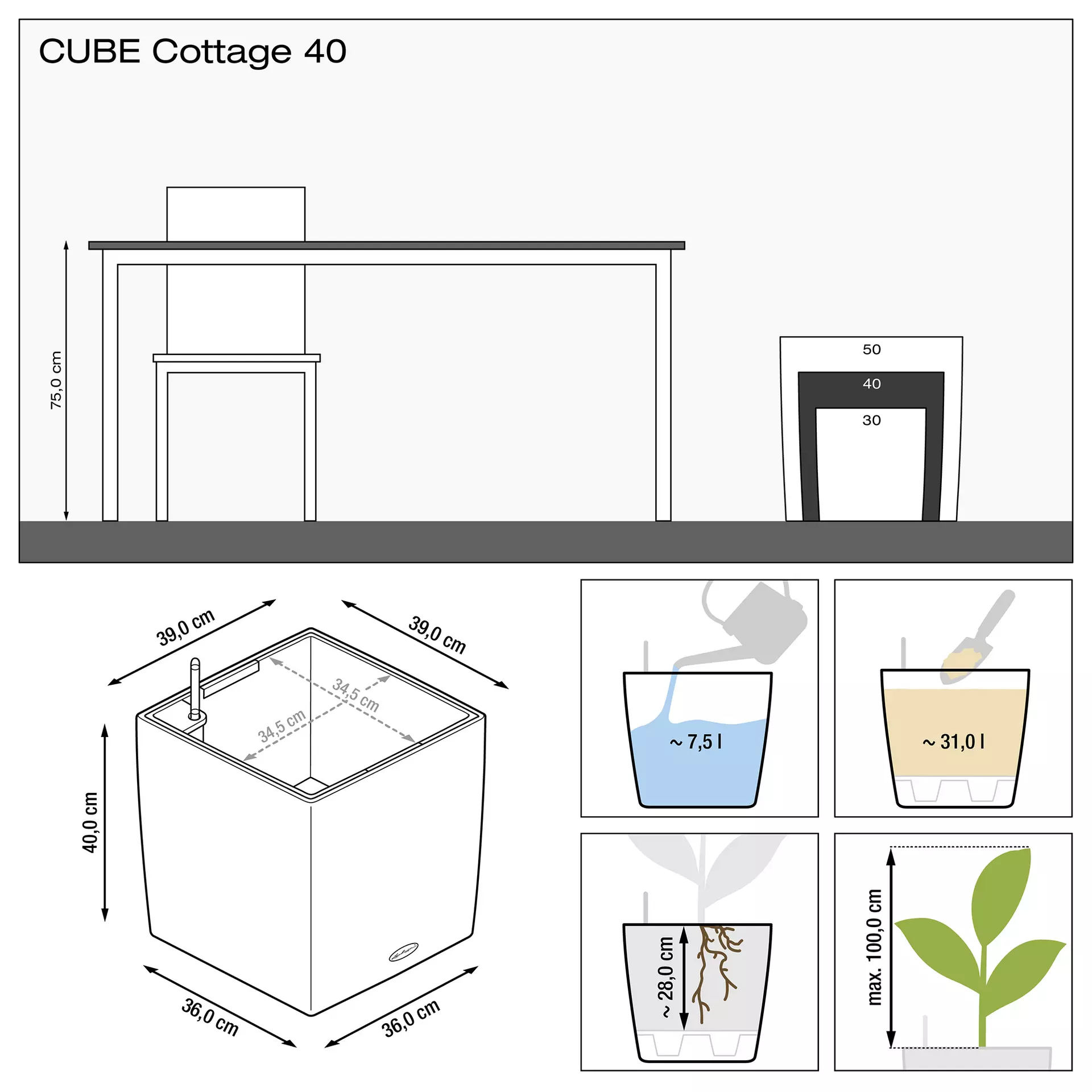 Кашпо Lechuza cube cottage 40см коричневый с автополивом Вид№3