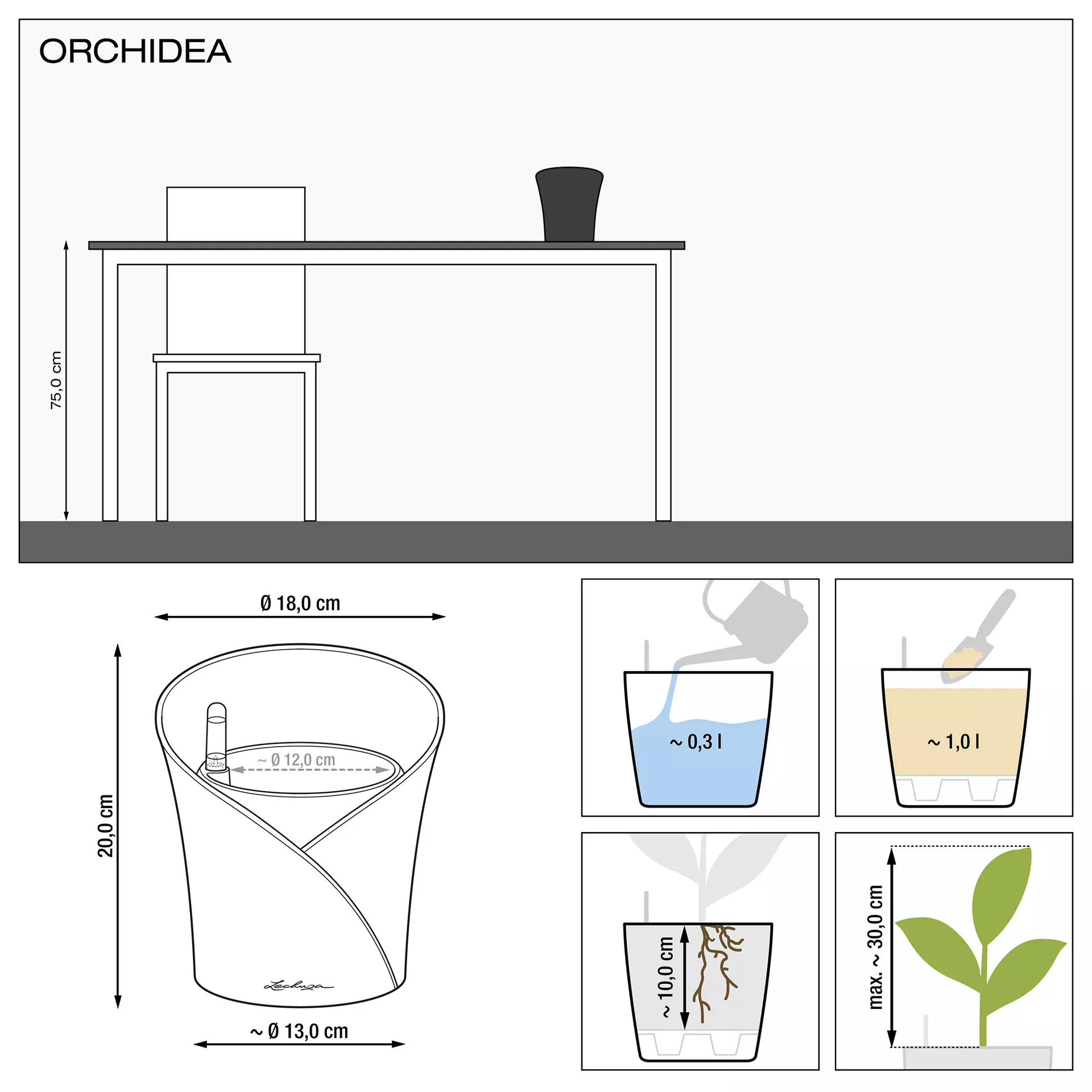 Кашпо Lechuza orchidea 18см белый матовый с автополивом Вид№3