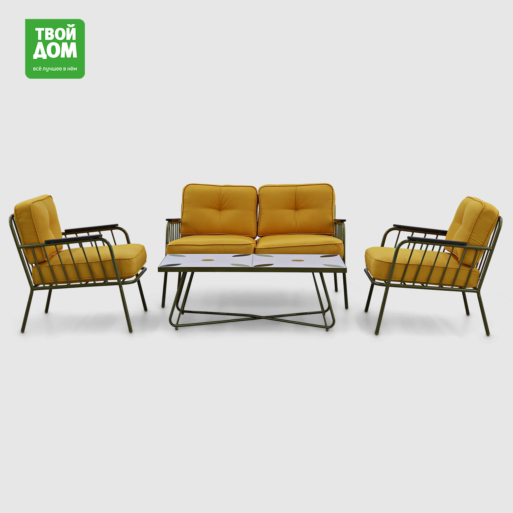 Комплект мебели Linya оранжевый с зелёным 4 предмета