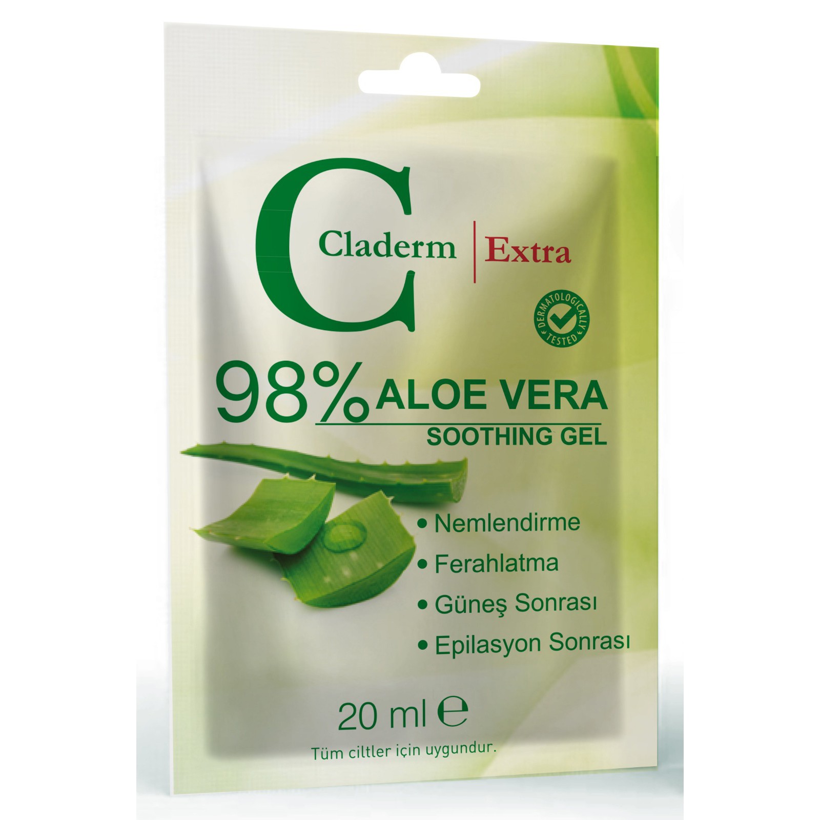 Гель для лица и тела Claderm 98% Aloe Vera Soothing gel / 98% Алоэ Вера Успокаивающий и Увлажняющий 20 мл