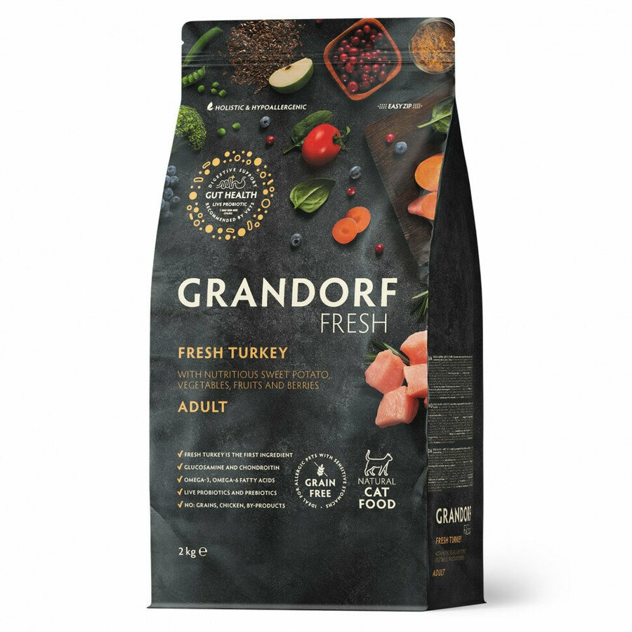 фото Сухой корм для кошек grandorf fresh из свежего мяса индейки с бататом 2 кг