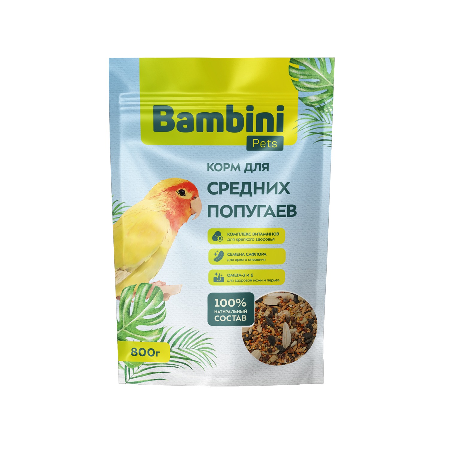 Корм для птиц Bambini Pets для средних попугаев 800 г