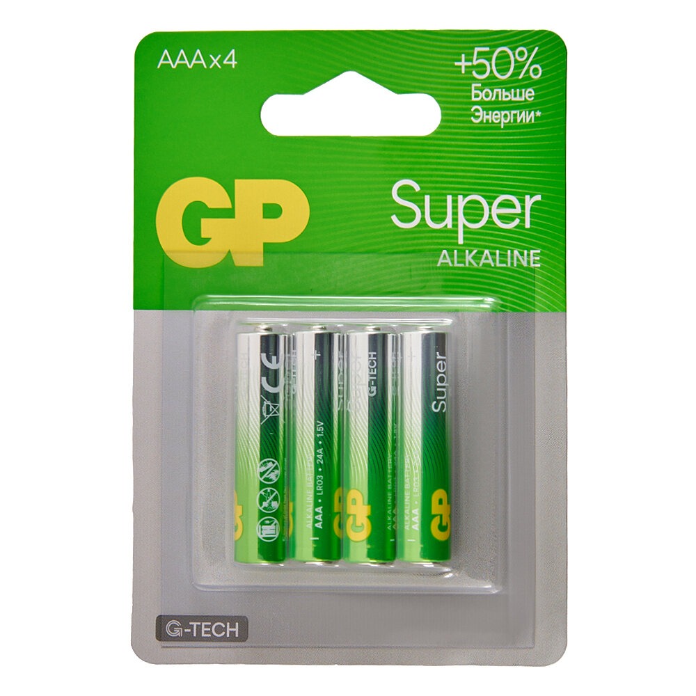 

Батарейки GP Super Alkaline G-Tech 24А ААA 4 шт, Зеленый;серый