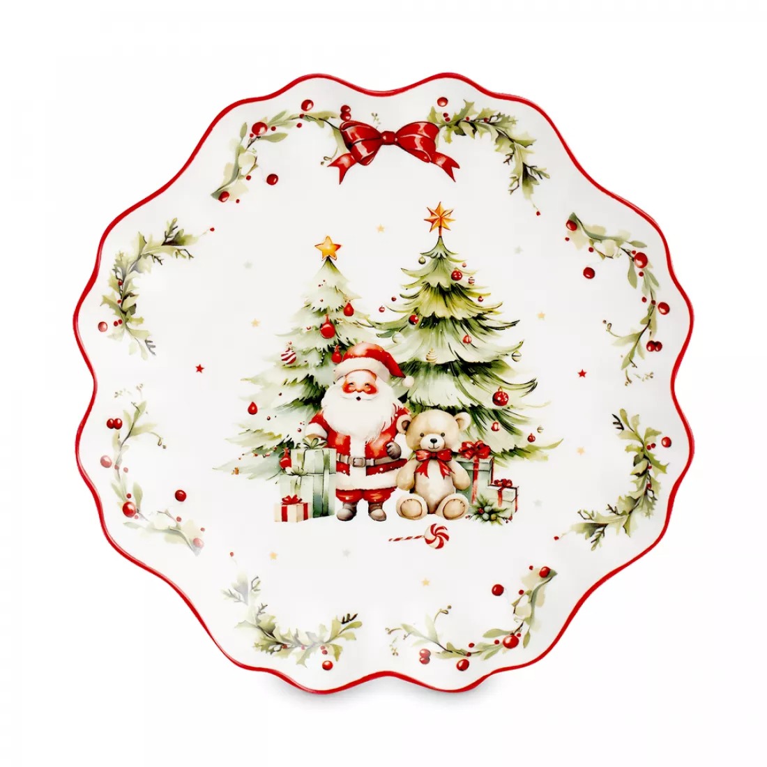 

Тарелка закусочная Decor de table Рождественский винтаж фарфоровая белая 26 см, Белый;с рисунком