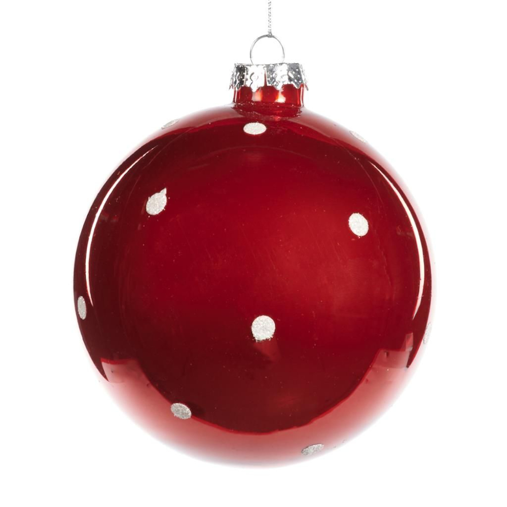 

Игрушка елочная Goodwill красный шар с белым горошком 10 см
