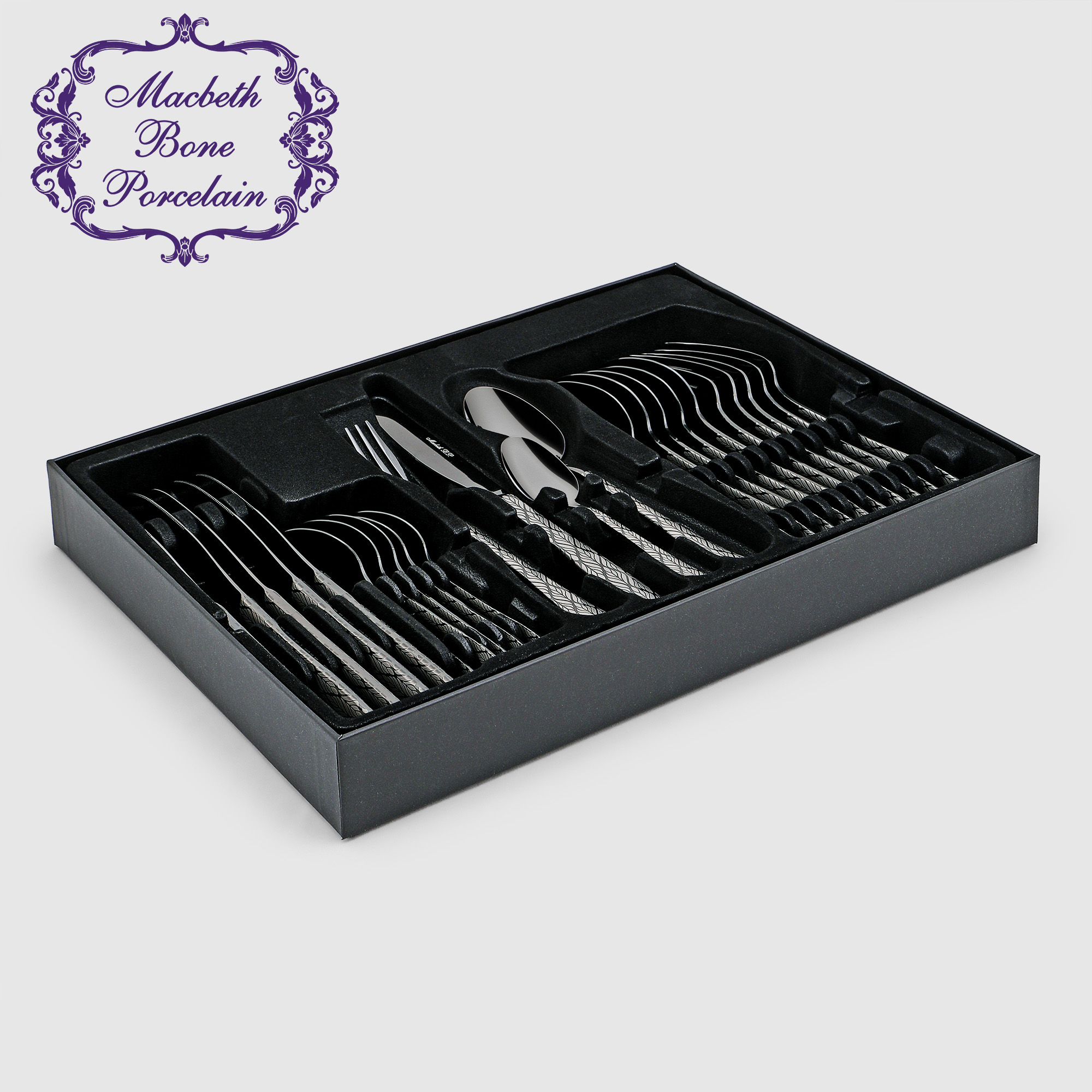 Набор столовых приборов Macbeth bone porcelain Black, 24 предмета