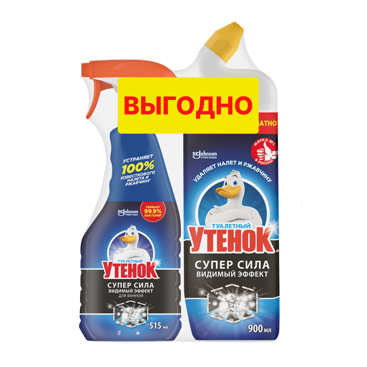 Смотка Туалетный утенок Суперсила видимый эффект чистящий гель для унитазов 900 мл и чистящее средство от налёта и ржавчины 515 мл