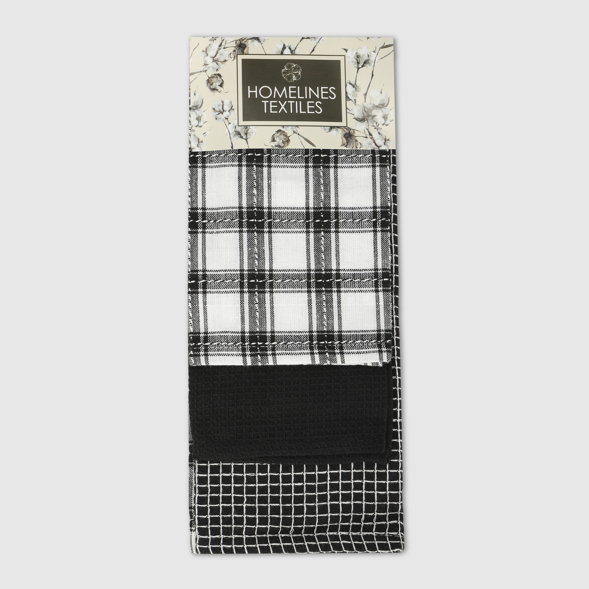 Набор полотенец кухонных Homelines textiles черно-белый 3шт 40х60 см