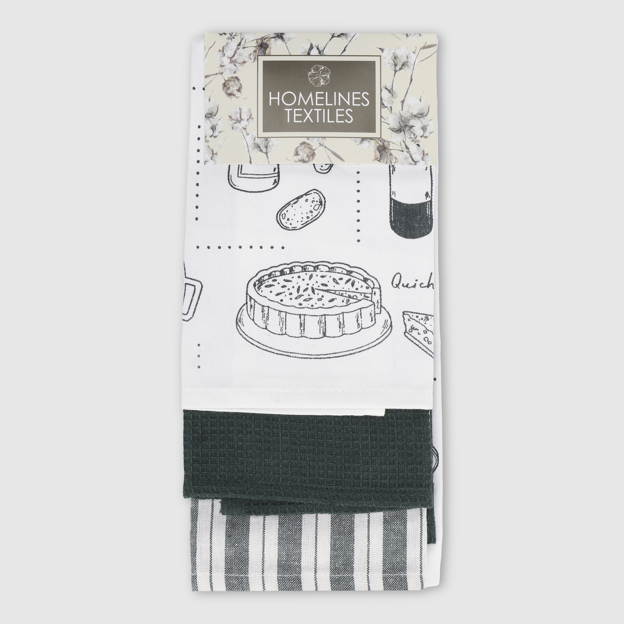 Набор полотенец кухонных Homelines textiles cook зеленый 3шт 40х60 см