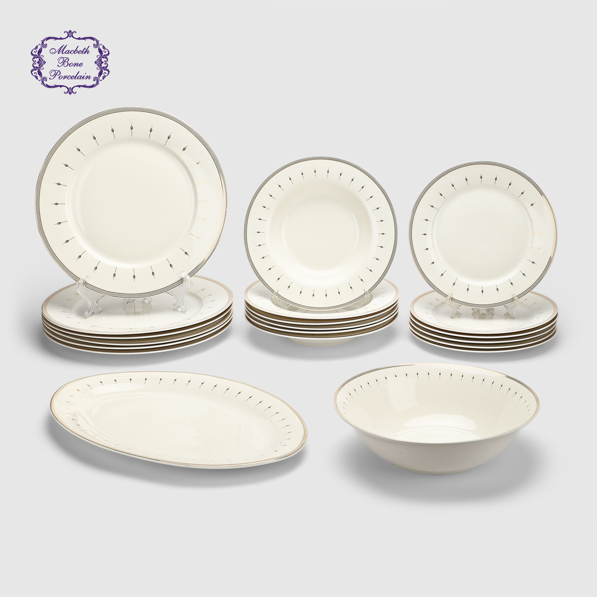 Набор столовой посуды Macbeth bone porcelain Shawl 20 предметов, 6 персон