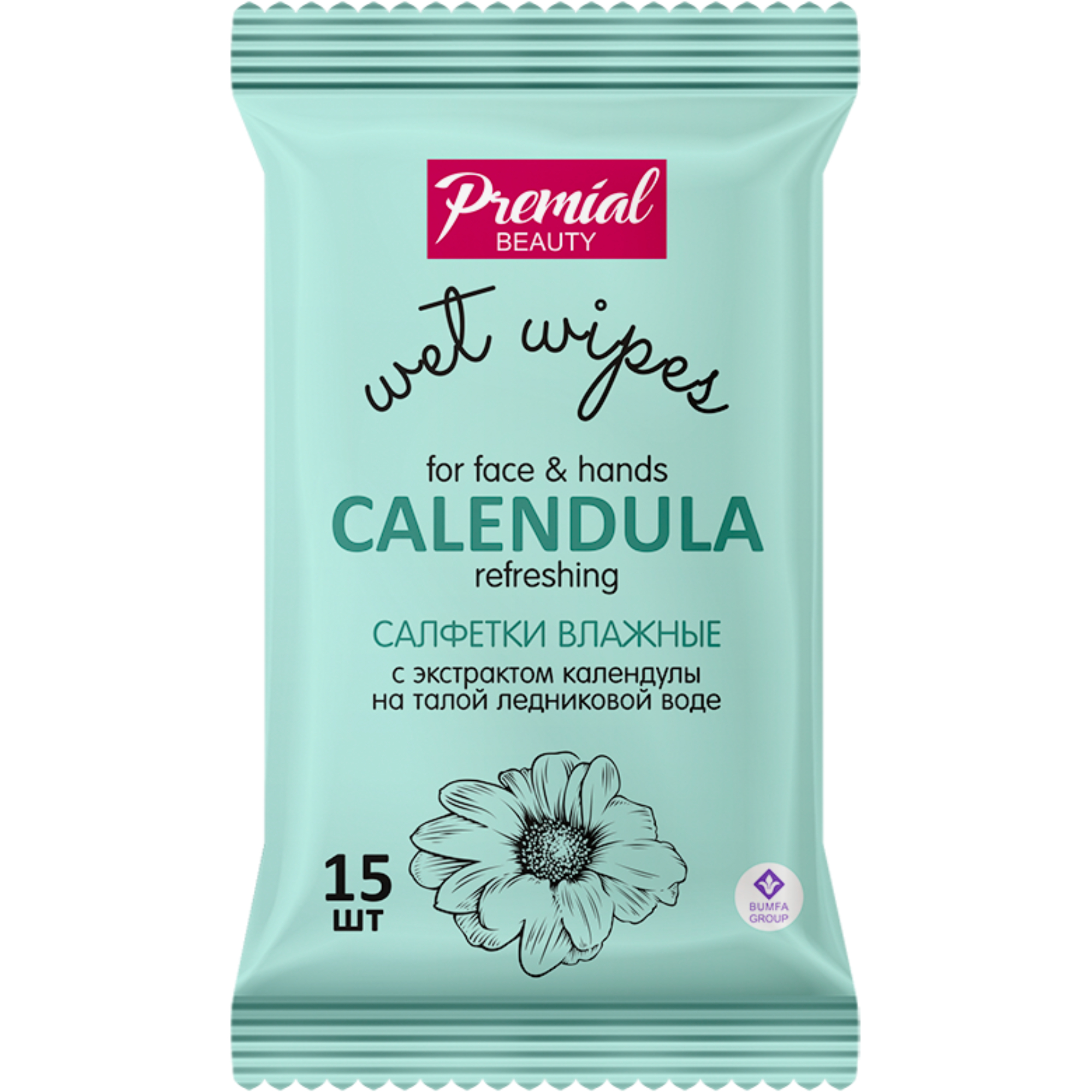 

Салфетки влажные Premial vita active освежающий с экстрактом календулы 15шт