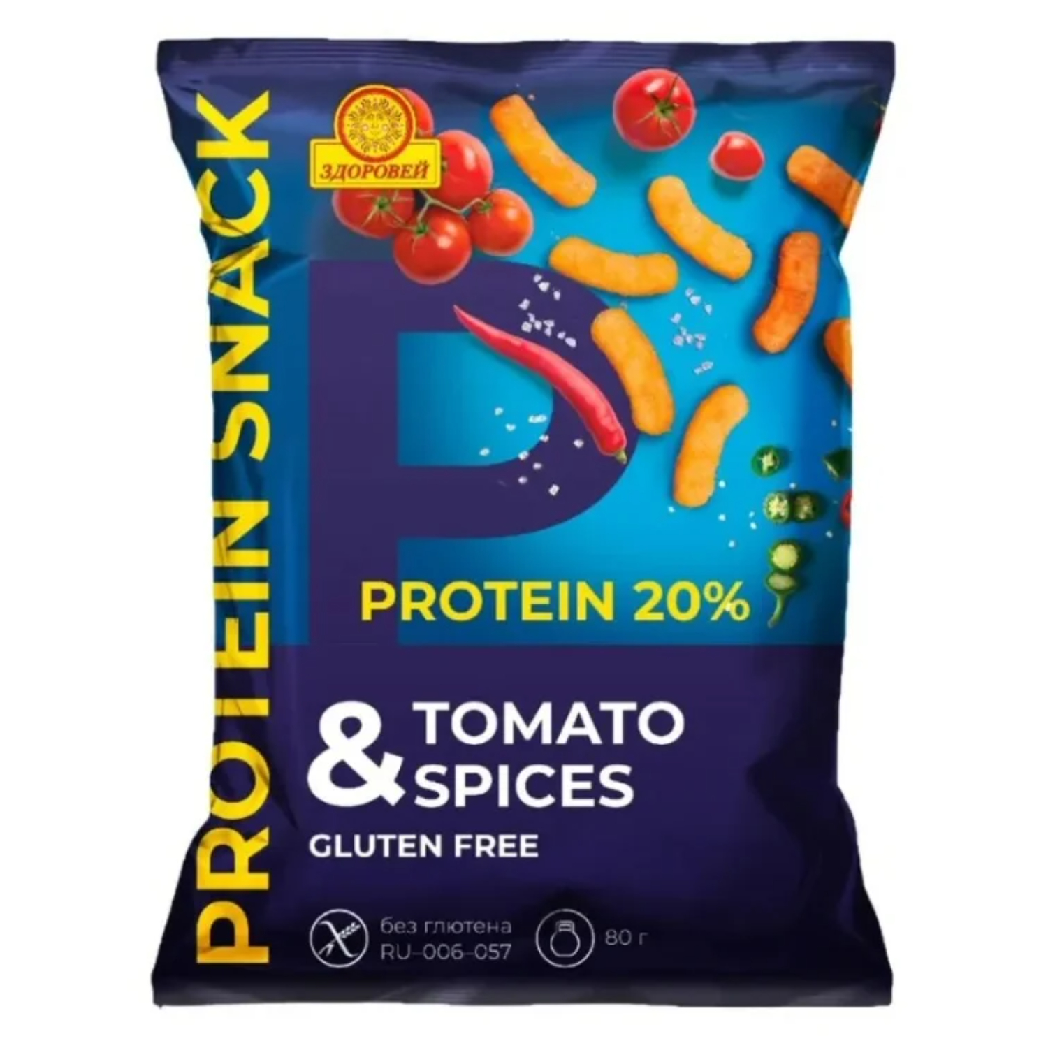 Снеки Здоровей протеиновые без глютена томат спайси 80 г 119₽