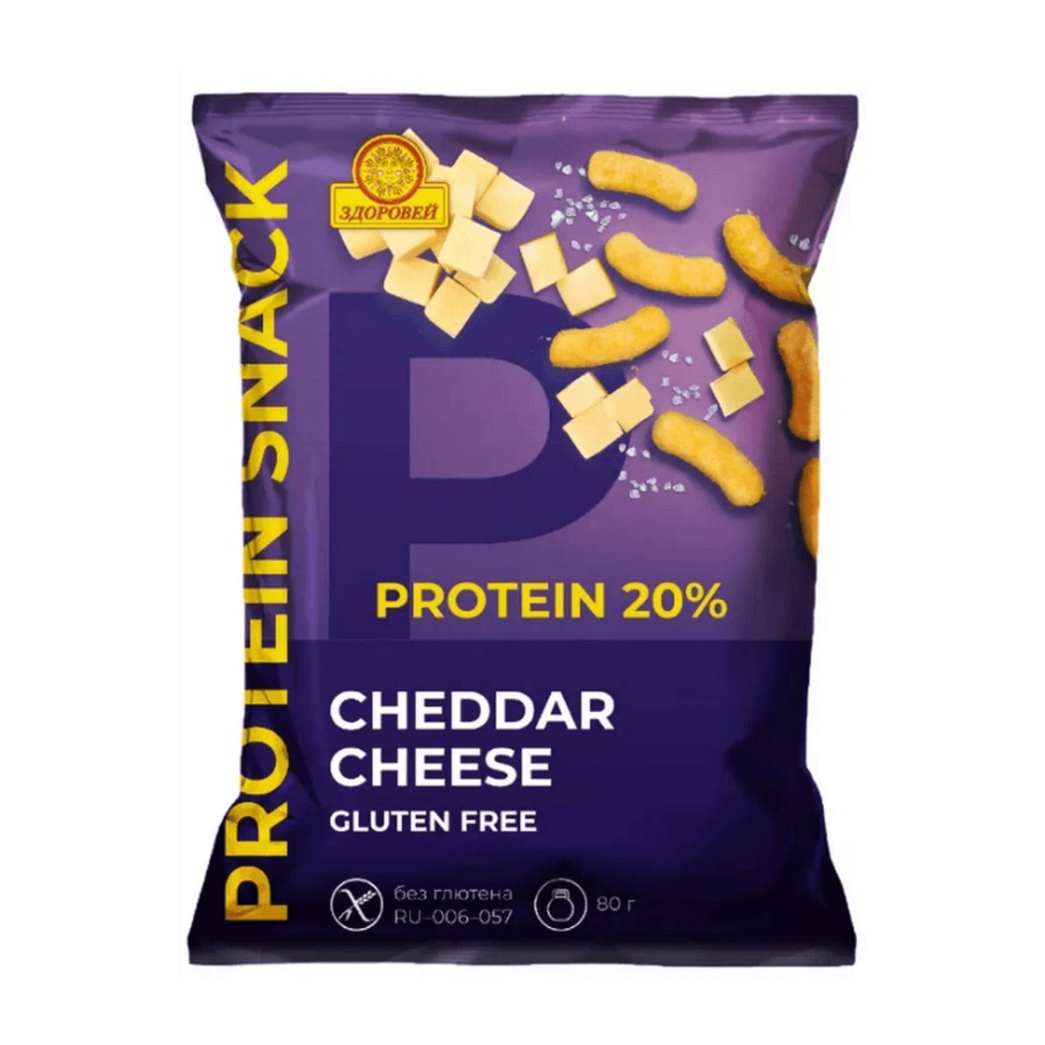Снэки Здоровей протеиновые без глютена сыр чеддер 80 г 119₽