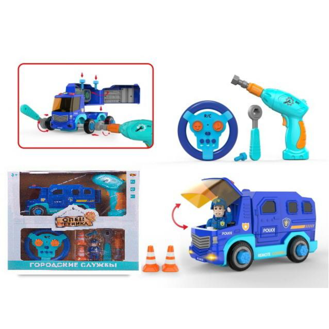Машинка на радиоуправлении Abtoys Cпецтехника Городские службы Полиция со звуковыми и световыми эффектами 989₽