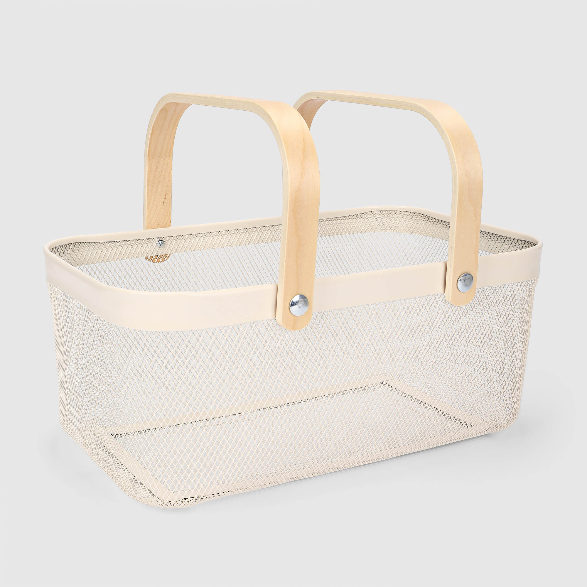 Корзина Yikai металлическая с деревянной ручкой бежевая 40х24х18 см