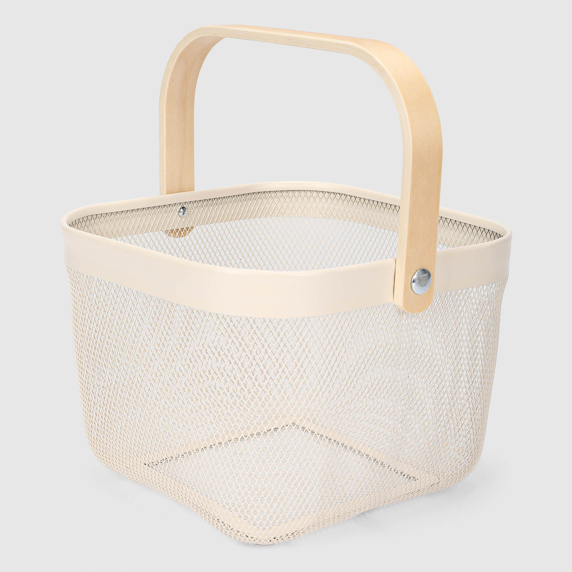 Корзина Yikai металлическая с деревянной ручкой бежевая 24,5х24х18 см