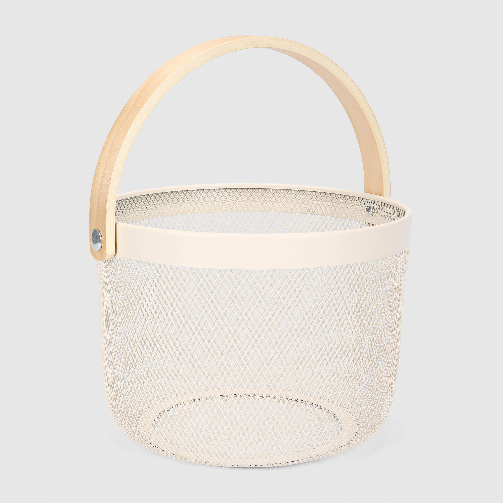 Корзина Yikai металлическая с деревянной ручкой бежевая 25х25х18 см
