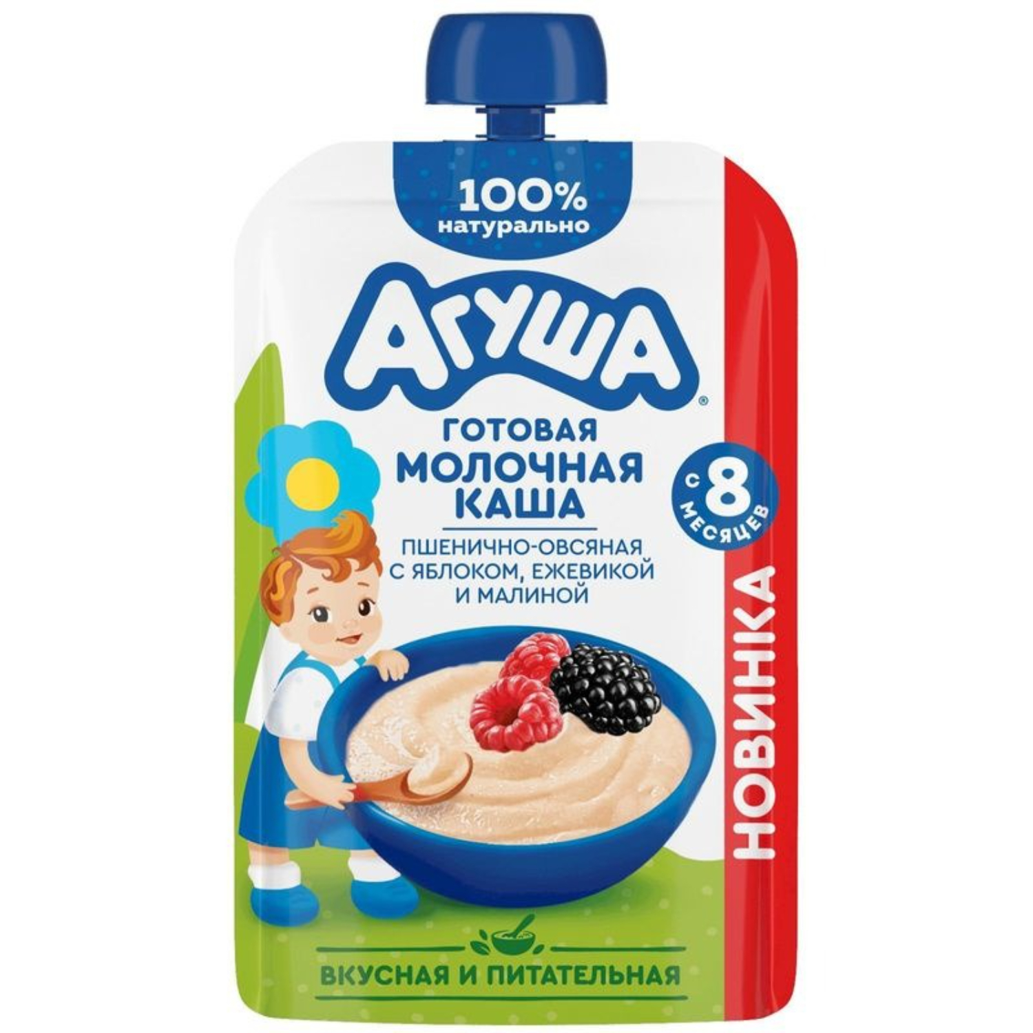 Каша Агуша молочная пшенично-овсяная яблоко ежевика и малина 100 г 75₽
