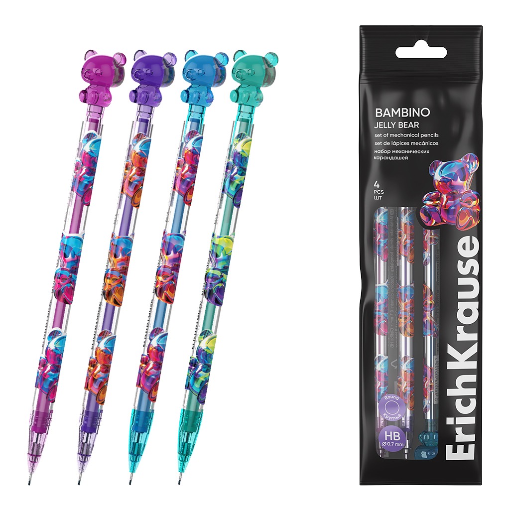 Набор из механических карандашей Erich Krause Bambino Jelly Bear 07 мм НВ 4 шт 319₽