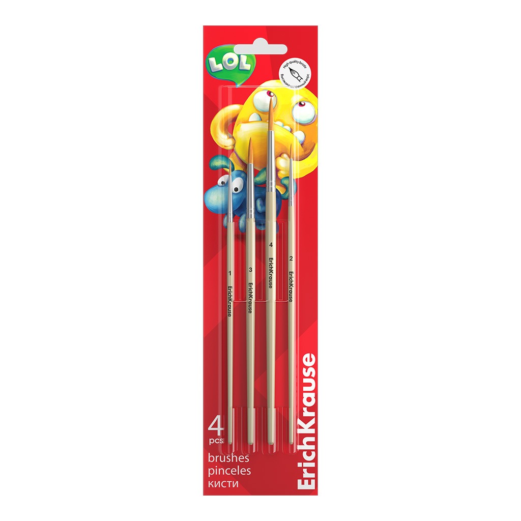 Набор Erich Krause Jolly Friends синтетические кисти для акварели и гуаши 4 шт 449₽