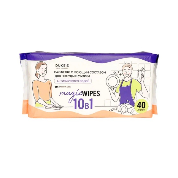 Салфетки с моющим составом Dukes для посуды и уборки с ароматом бамбука 40 шт 369₽
